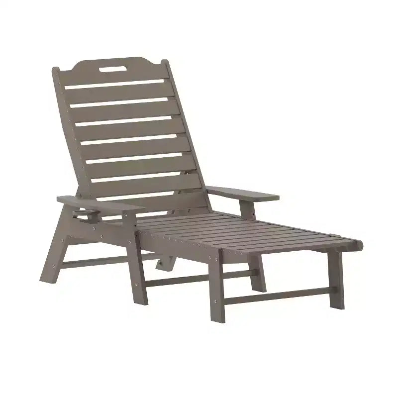 Flash Furniture Monterey Adjustable Adirondack Lounger with Cup Holder- All-Weather Indoor/Outdoor HDPE Lounge Chair
