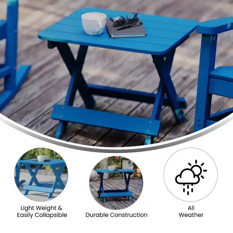 Flash Furniture Halifax Outdoor Folding Side Table, Portable All-Weather HDPE Adirondack Side Table