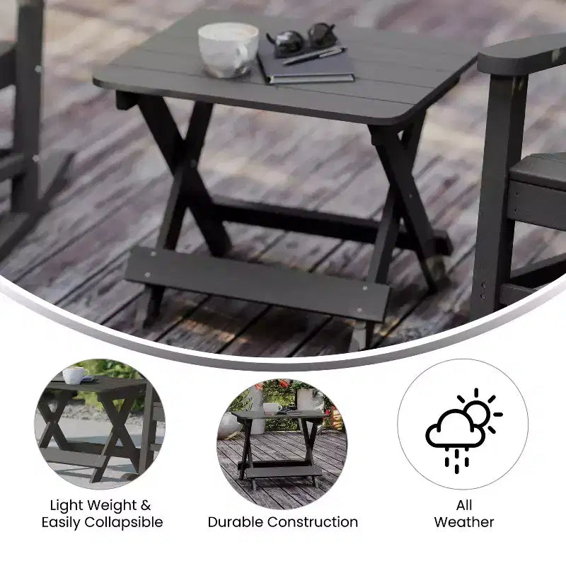 Flash Furniture Halifax Outdoor Folding Side Table, Portable All-Weather HDPE Adirondack Side Table