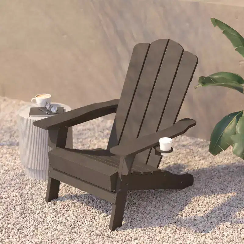 Flash Furniture Newport Adirondack Chair with Cup Holder, Weather Resistant HDPE Adirondack Chair