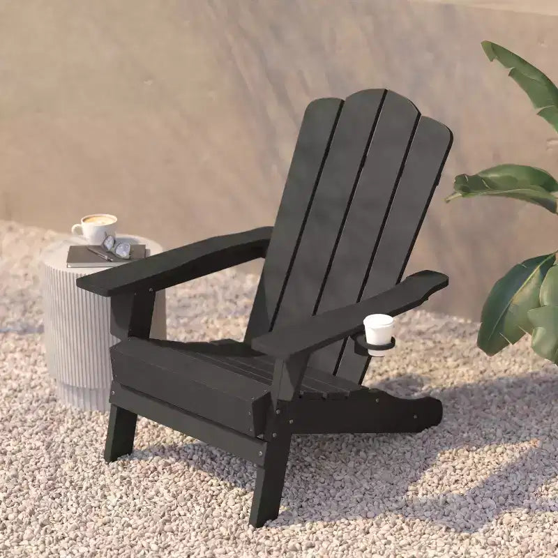 Flash Furniture Newport Adirondack Chair with Cup Holder, Weather Resistant HDPE Adirondack Chair