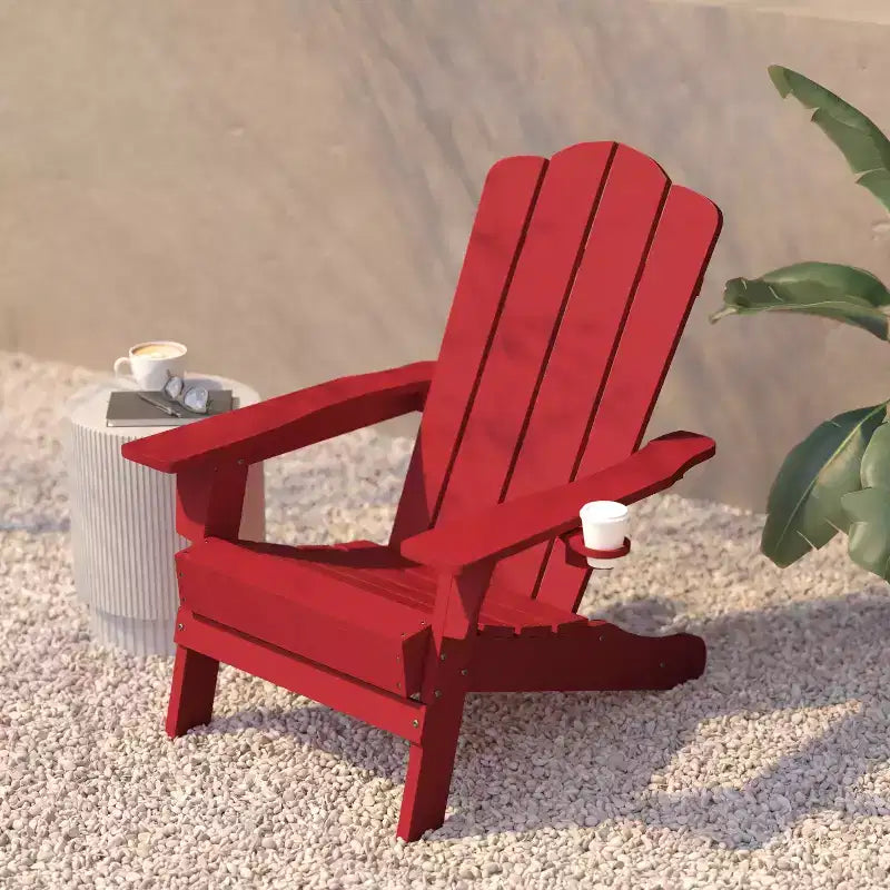 Flash Furniture Newport Adirondack Chair with Cup Holder, Weather Resistant HDPE Adirondack Chair