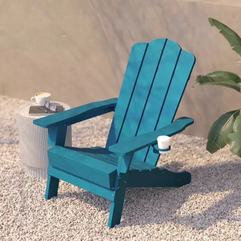 Flash Furniture Newport Adirondack Chair with Cup Holder, Weather Resistant HDPE Adirondack Chair