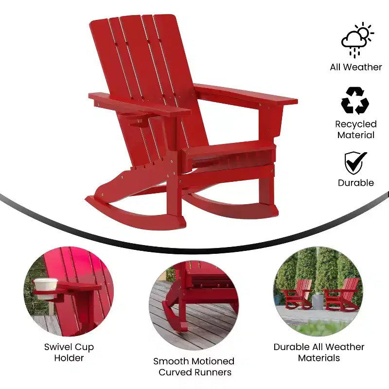 Flash Furniture Halifax HDPE Adirondack Chair with Cup Holder and Pull Out Ottoman, All-Weather HDPE Indoor/Outdoor Chair