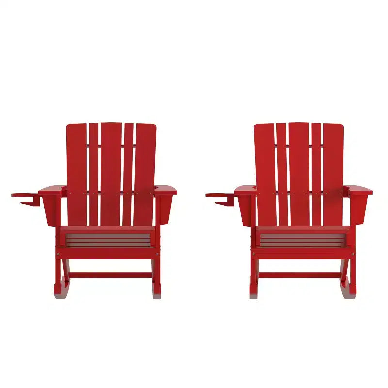 Flash Furniture Halifax HDPE Adirondack Chair with Cup Holder and Pull Out Ottoman, All-Weather HDPE Indoor/Outdoor Chair