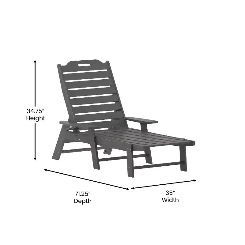 Flash Furniture Monterey Set of 2 Adjustable Adirondack Loungers with Cup Holders- All-Weather Indoor/Outdoor HDPE Lounge Chairs
