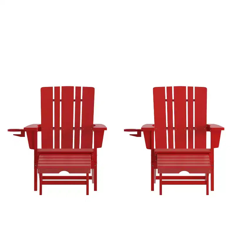 Flash Furniture Halifax HDPE Adirondack Chair with Cup Holder and Pull Out Ottoman, All-Weather HDPE Indoor/Outdoor Lounge Chair