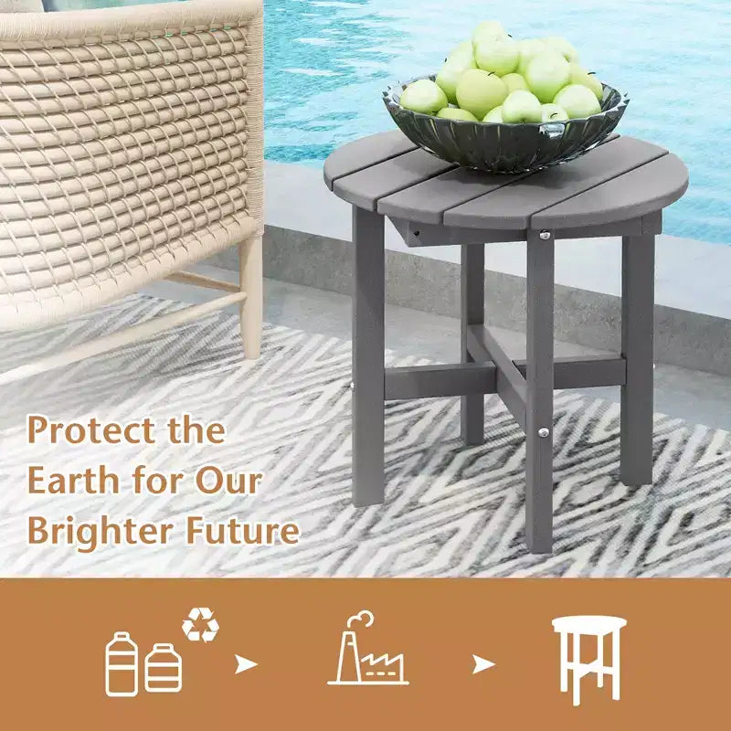 Costway Patio 18'' Adirondack Round Side Table All Weather HDPE End Table Outdoor Grey