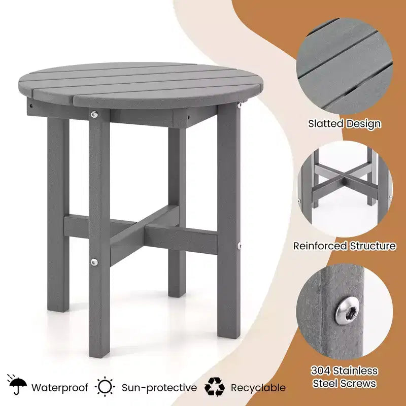 Costway Patio 18'' Adirondack Round Side Table All Weather HDPE End Table Outdoor Grey