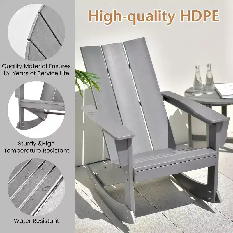 Costway Patio Adirondack Rocking Chair All Weather HDPE Porch Rocker 330lbs Grey Outdoor