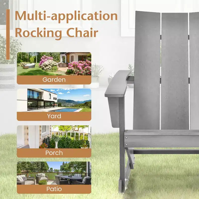 Costway Patio Adirondack Rocking Chair All Weather HDPE Porch Rocker 330lbs Grey Outdoor