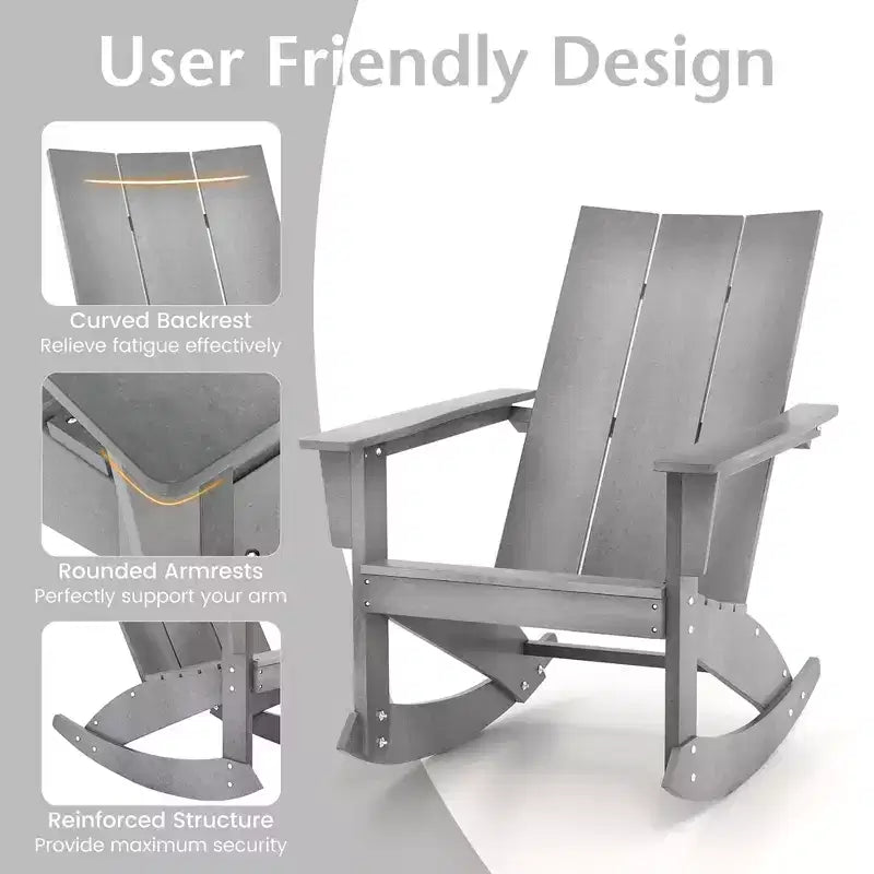 Costway Patio Adirondack Rocking Chair All Weather HDPE Porch Rocker 330lbs Grey Outdoor