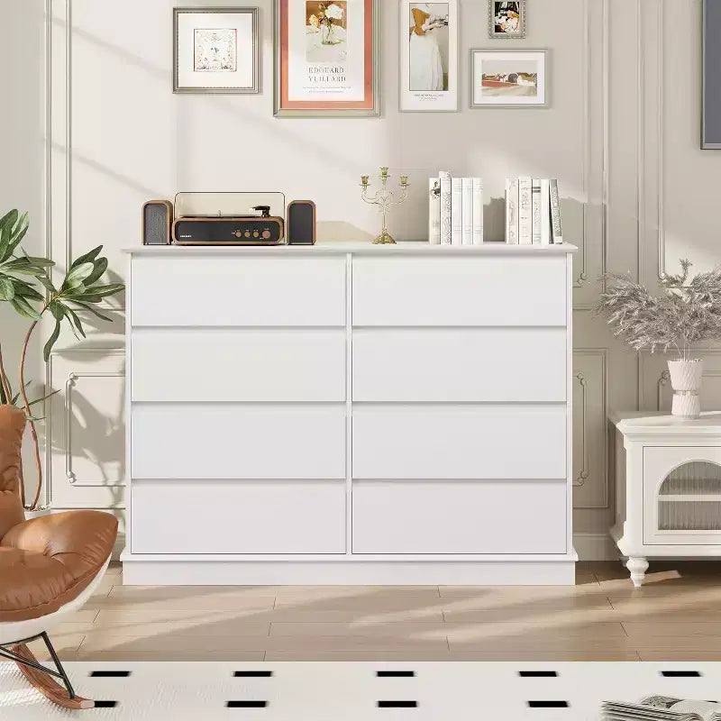 8-Drawer Storage Cabinet, Chest of Drawers with Deep Drawers, Large Wide-Top Closet for Living Room, Hallway, Children's Room