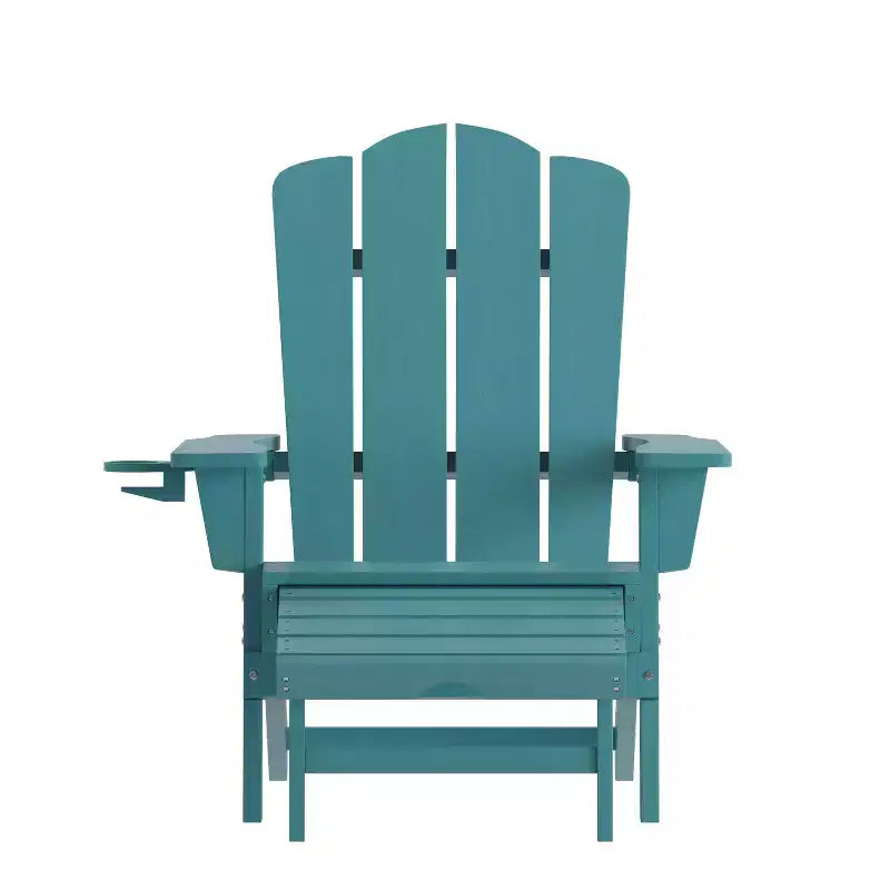 Flash Furniture Newport HDPE Adirondack Chair with Cup Holder and Pull Out Ottoman, All-Weather HDPE Indoor/Outdoor Lounge Chair