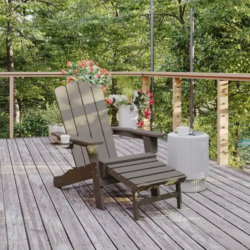 Flash Furniture Newport HDPE Adirondack Chair with Cup Holder and Pull Out Ottoman, All-Weather HDPE Indoor/Outdoor Lounge Chair