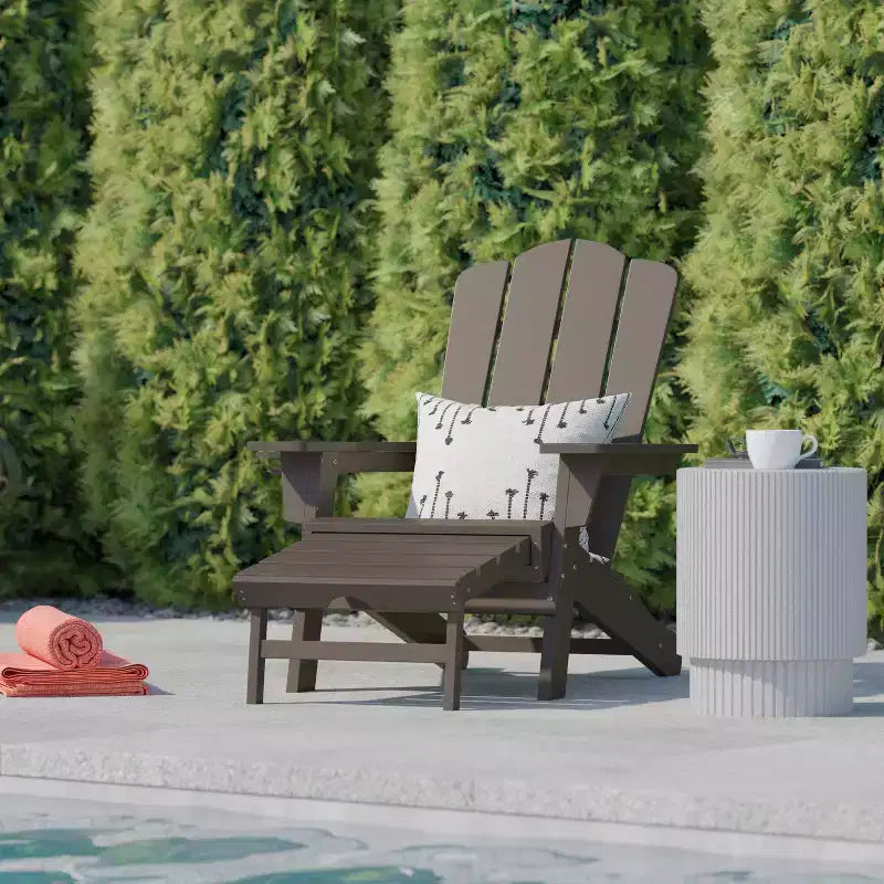 Flash Furniture Newport HDPE Adirondack Chair with Cup Holder and Pull Out Ottoman, All-Weather HDPE Indoor/Outdoor Lounge Chair