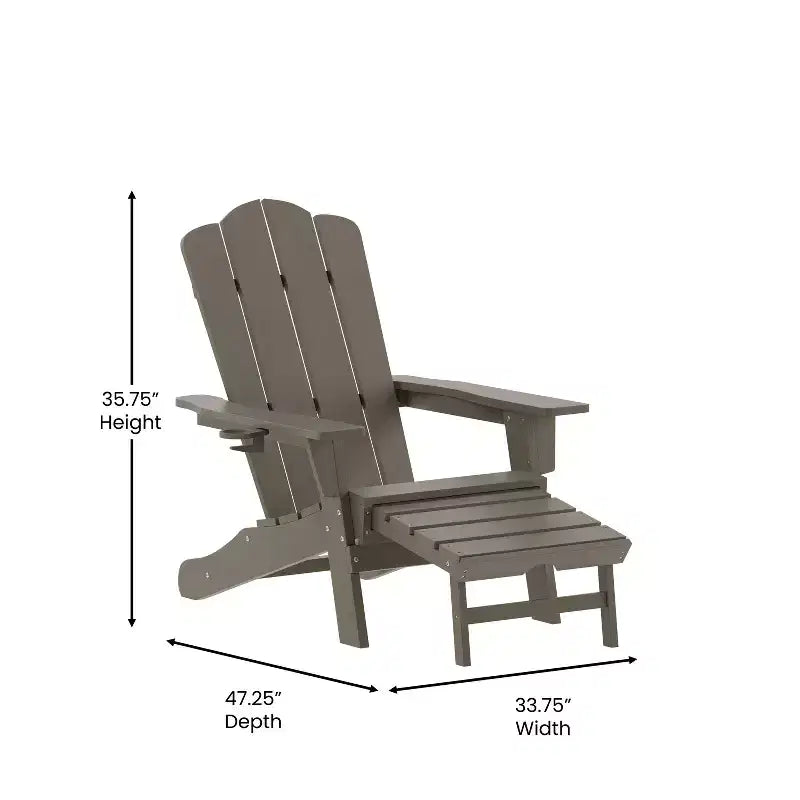Flash Furniture Newport HDPE Adirondack Chair with Cup Holder and Pull Out Ottoman, All-Weather HDPE Indoor/Outdoor Lounge Chair
