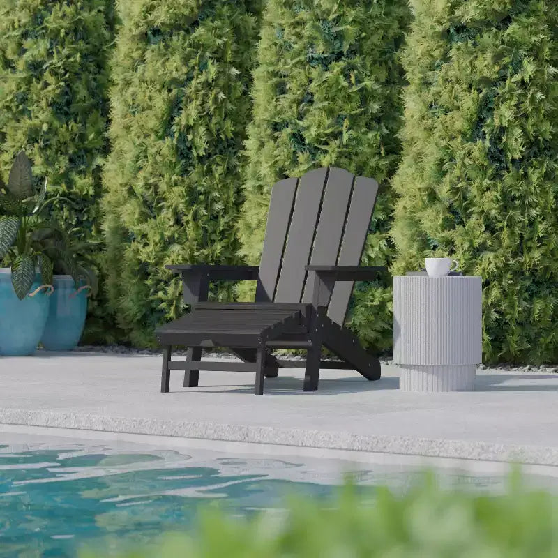 Flash Furniture Newport HDPE Adirondack Chair with Cup Holder and Pull Out Ottoman, All-Weather HDPE Indoor/Outdoor Lounge Chair