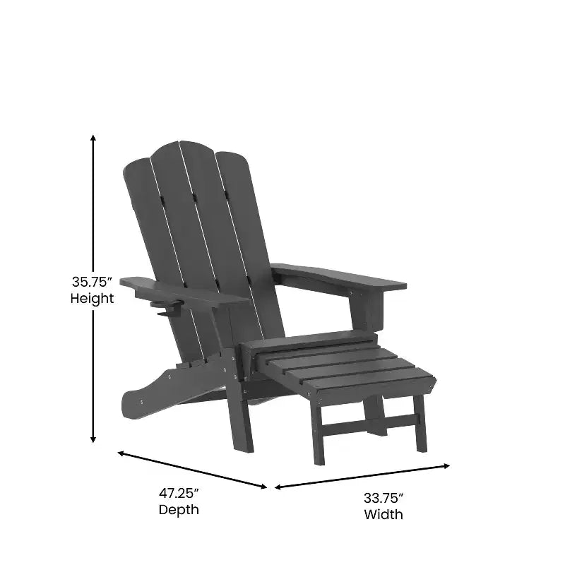 Flash Furniture Newport HDPE Adirondack Chair with Cup Holder and Pull Out Ottoman, All-Weather HDPE Indoor/Outdoor Lounge Chair