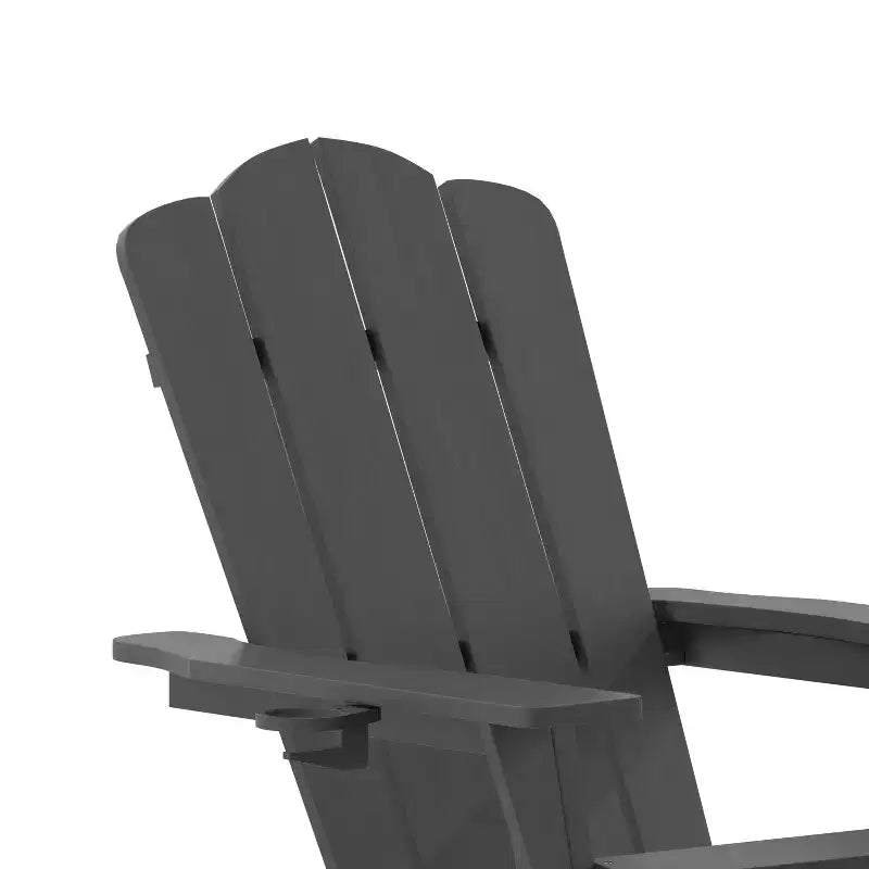 Flash Furniture Newport HDPE Adirondack Chair with Cup Holder and Pull Out Ottoman, All-Weather HDPE Indoor/Outdoor Lounge Chair