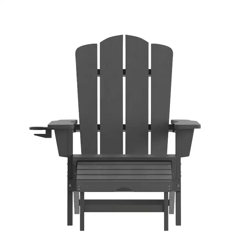 Flash Furniture Newport HDPE Adirondack Chair with Cup Holder and Pull Out Ottoman, All-Weather HDPE Indoor/Outdoor Lounge Chair