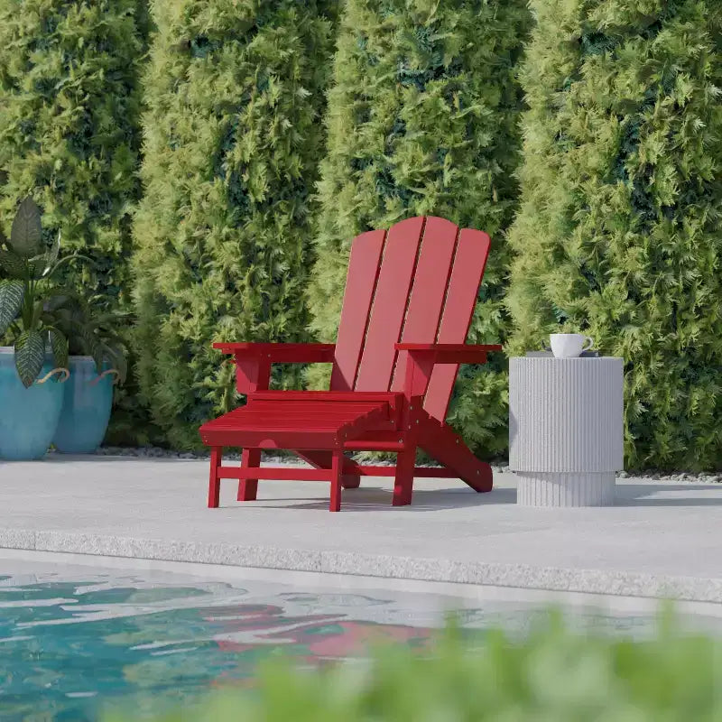 Flash Furniture Newport HDPE Adirondack Chair with Cup Holder and Pull Out Ottoman, All-Weather HDPE Indoor/Outdoor Lounge Chair