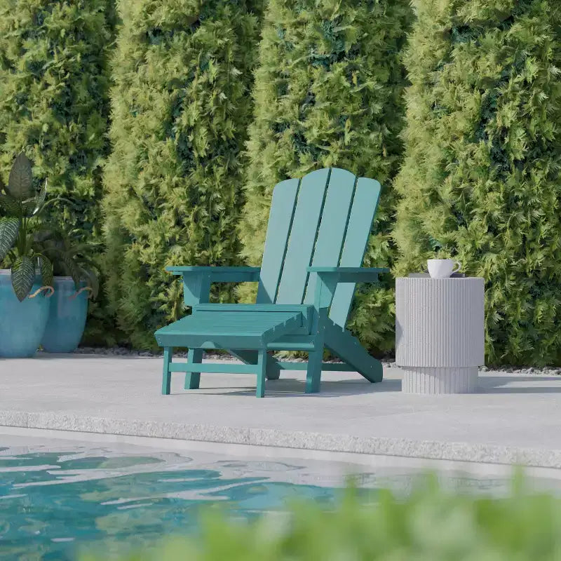 Flash Furniture Newport HDPE Adirondack Chair with Cup Holder and Pull Out Ottoman, All-Weather HDPE Indoor/Outdoor Lounge Chair
