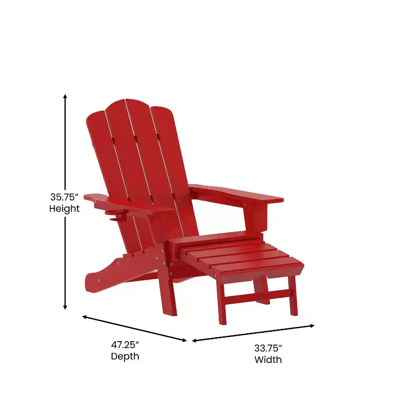 Flash Furniture Newport HDPE Adirondack Chair with Cup Holder and Pull Out Ottoman, All-Weather HDPE Indoor/Outdoor Lounge Chair