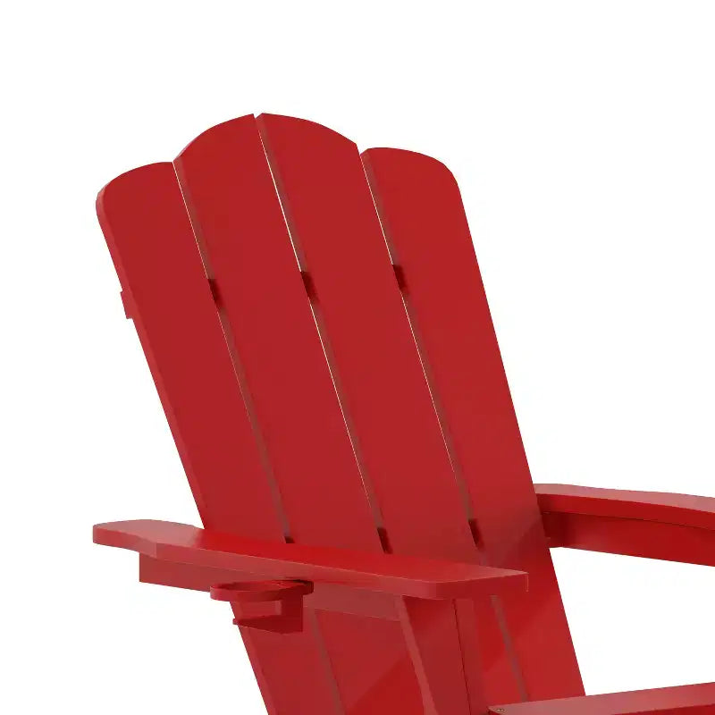 Flash Furniture Newport HDPE Adirondack Chair with Cup Holder and Pull Out Ottoman, All-Weather HDPE Indoor/Outdoor Lounge Chair