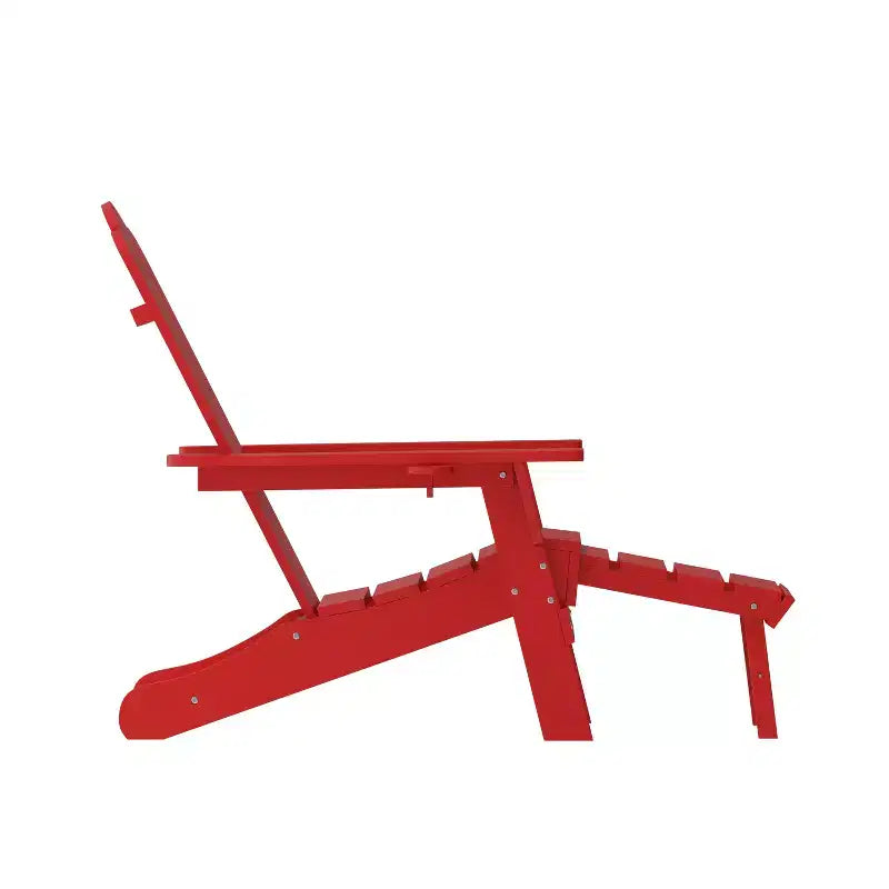Flash Furniture Newport HDPE Adirondack Chair with Cup Holder and Pull Out Ottoman, All-Weather HDPE Indoor/Outdoor Lounge Chair