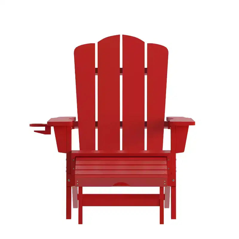 Flash Furniture Newport HDPE Adirondack Chair with Cup Holder and Pull Out Ottoman, All-Weather HDPE Indoor/Outdoor Lounge Chair