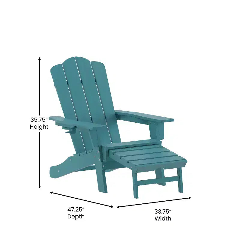 Flash Furniture Newport HDPE Adirondack Chair with Cup Holder and Pull Out Ottoman, All-Weather HDPE Indoor/Outdoor Lounge Chair