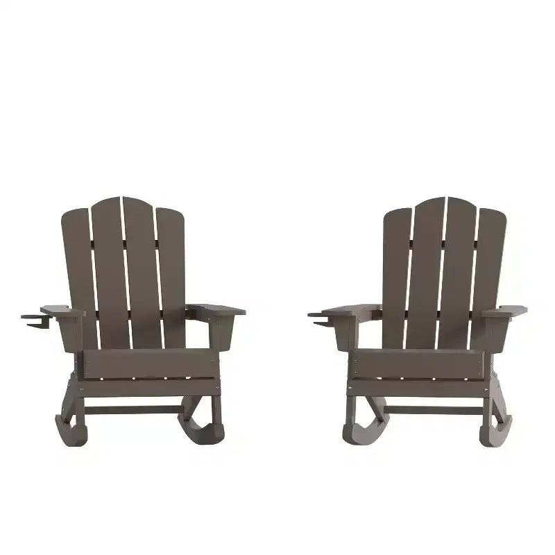Flash Furniture Newport Adirondack Rocking Chair with Cup Holder, Weather Resistant HDPE Adirondack Rocking Chair, Set of 2
