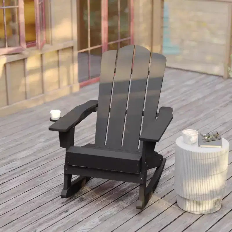 Flash Furniture Newport Adirondack Rocking Chair with Cup Holder, Weather Resistant HDPE Adirondack Rocking Chair, Set of 2