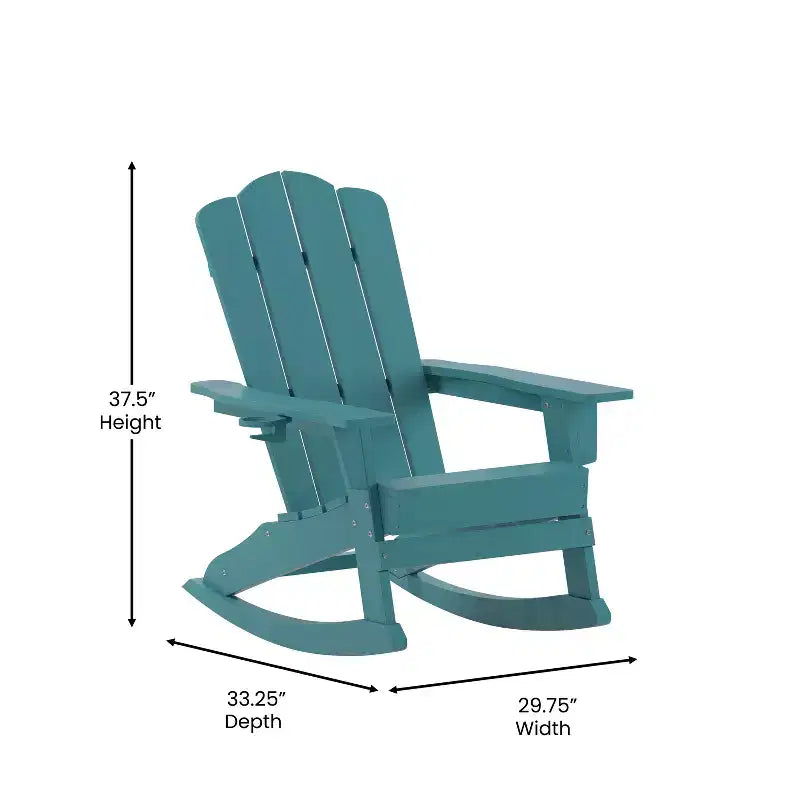 Flash Furniture Newport Adirondack Rocking Chair with Cup Holder, Weather Resistant HDPE Adirondack Rocking Chair, Set of 2