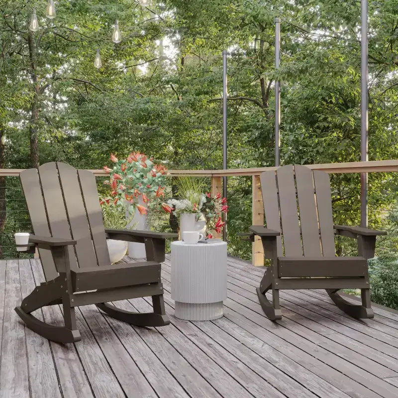 Flash Furniture Newport Adirondack Rocking Chair with Cup Holder, Weather Resistant HDPE Adirondack Rocking Chair, Set of 2