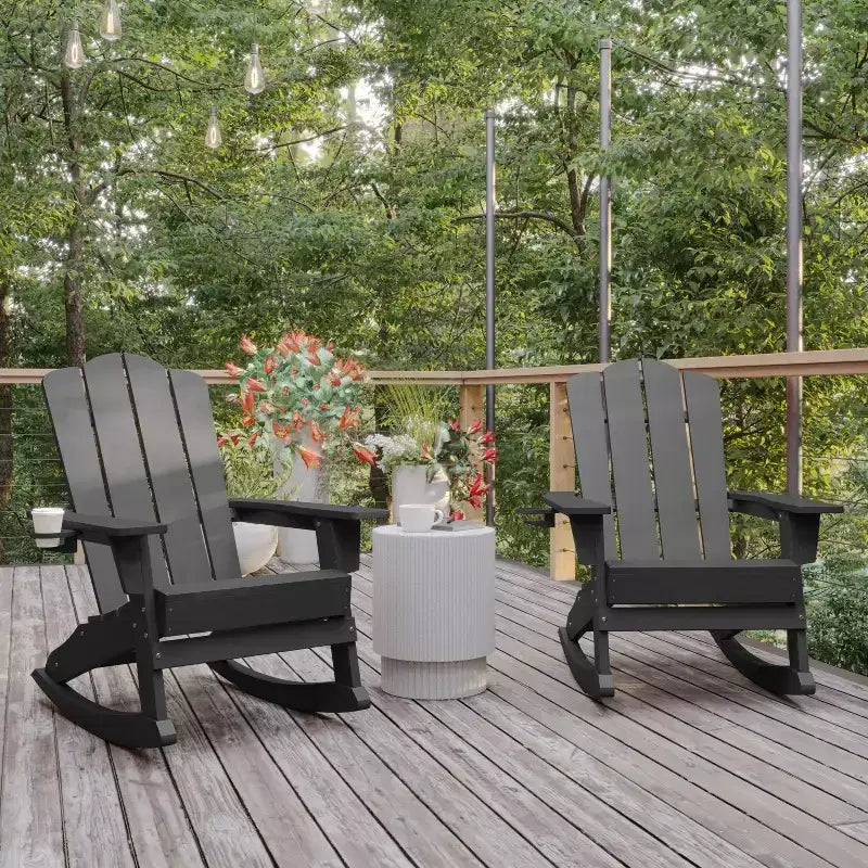 Flash Furniture Newport Adirondack Rocking Chair with Cup Holder, Weather Resistant HDPE Adirondack Rocking Chair, Set of 2