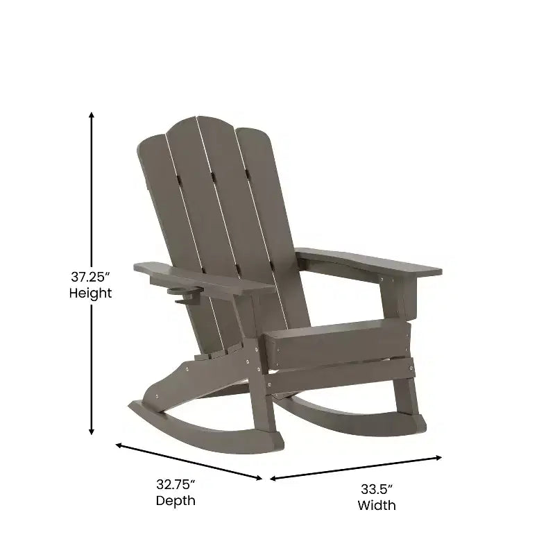 Flash Furniture Newport Adirondack Rocking Chair with Cup Holder, Weather Resistant HDPE Adirondack Rocking Chair