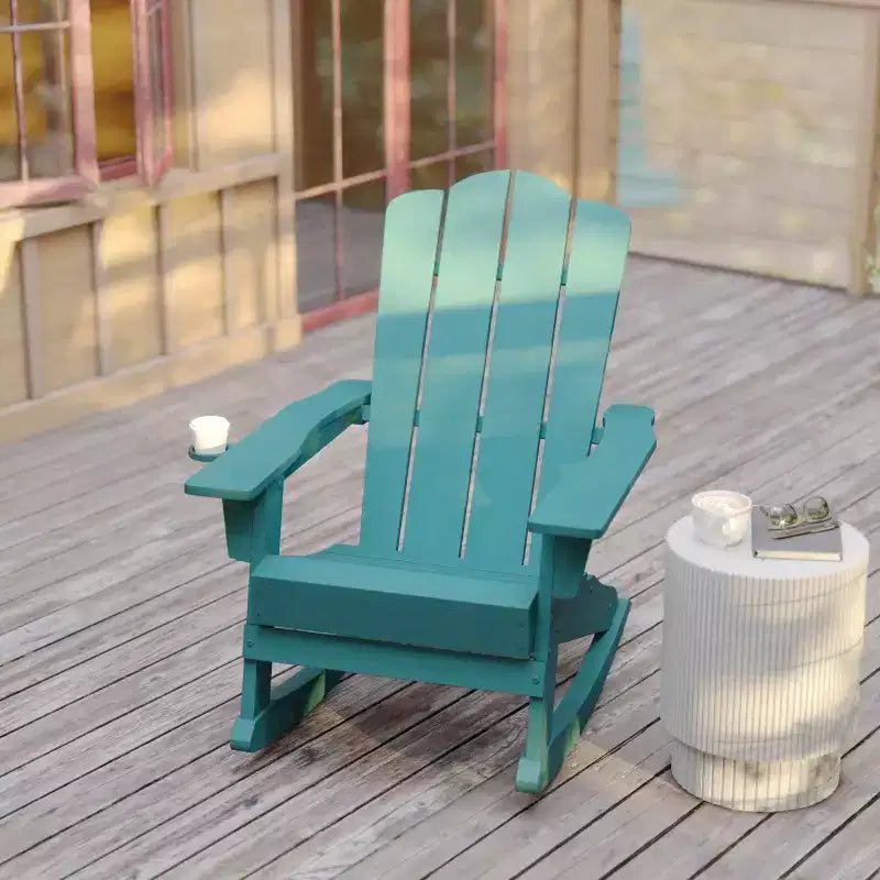 Flash Furniture Newport Adirondack Rocking Chair with Cup Holder, Weather Resistant HDPE Adirondack Rocking Chair