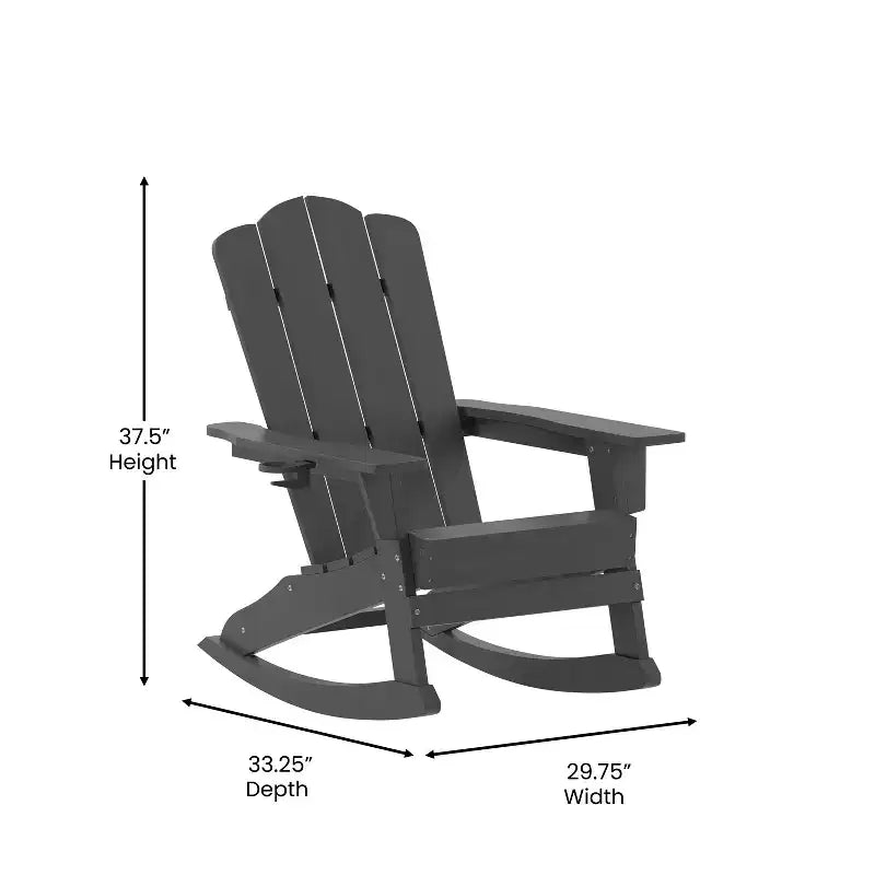 Flash Furniture Newport Adirondack Rocking Chair with Cup Holder, Weather Resistant HDPE Adirondack Rocking Chair