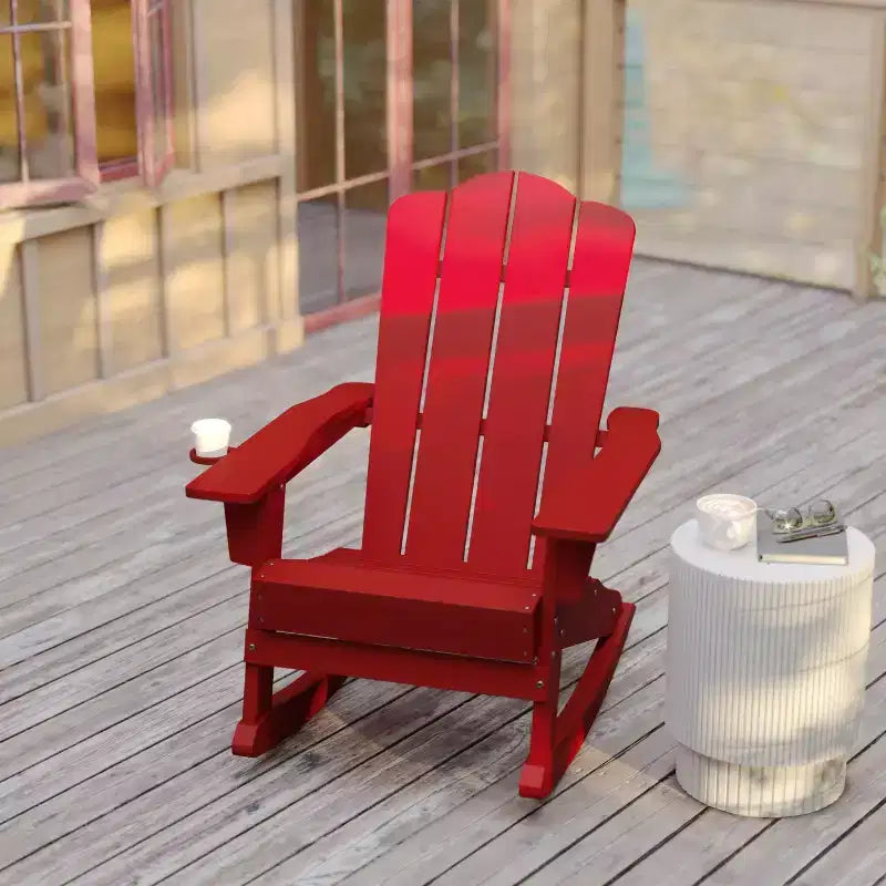 Flash Furniture Newport Adirondack Rocking Chair with Cup Holder, Weather Resistant HDPE Adirondack Rocking Chair