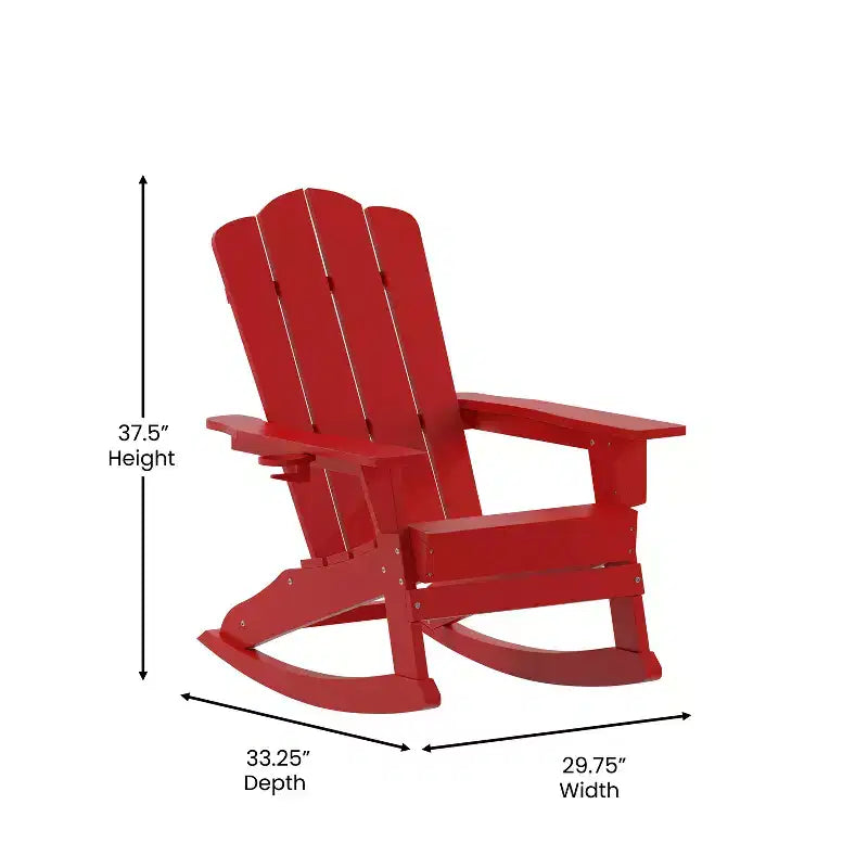 Flash Furniture Newport Adirondack Rocking Chair with Cup Holder, Weather Resistant HDPE Adirondack Rocking Chair