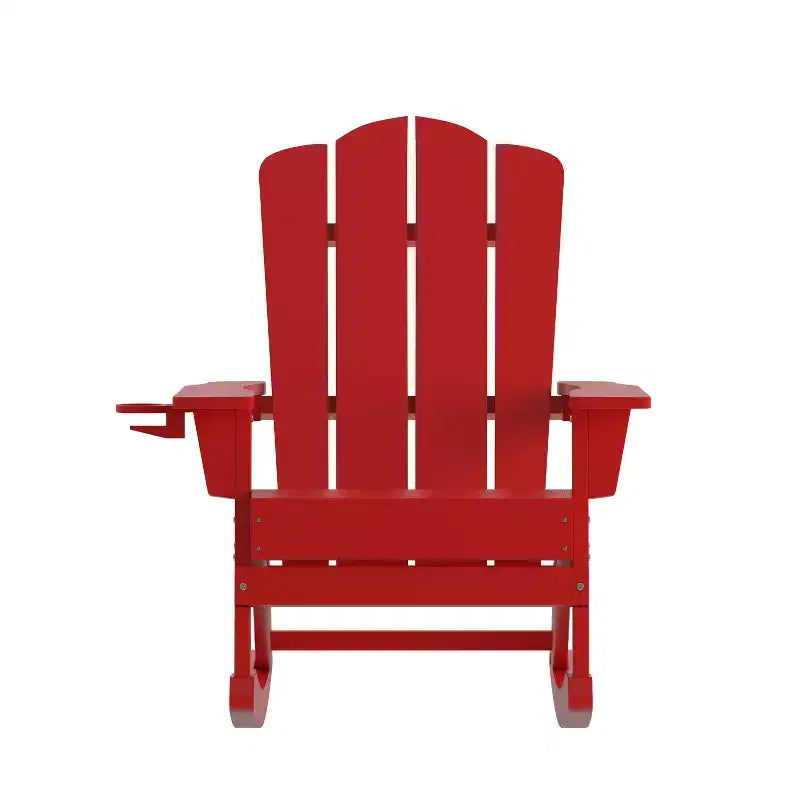 Flash Furniture Newport Adirondack Rocking Chair with Cup Holder, Weather Resistant HDPE Adirondack Rocking Chair