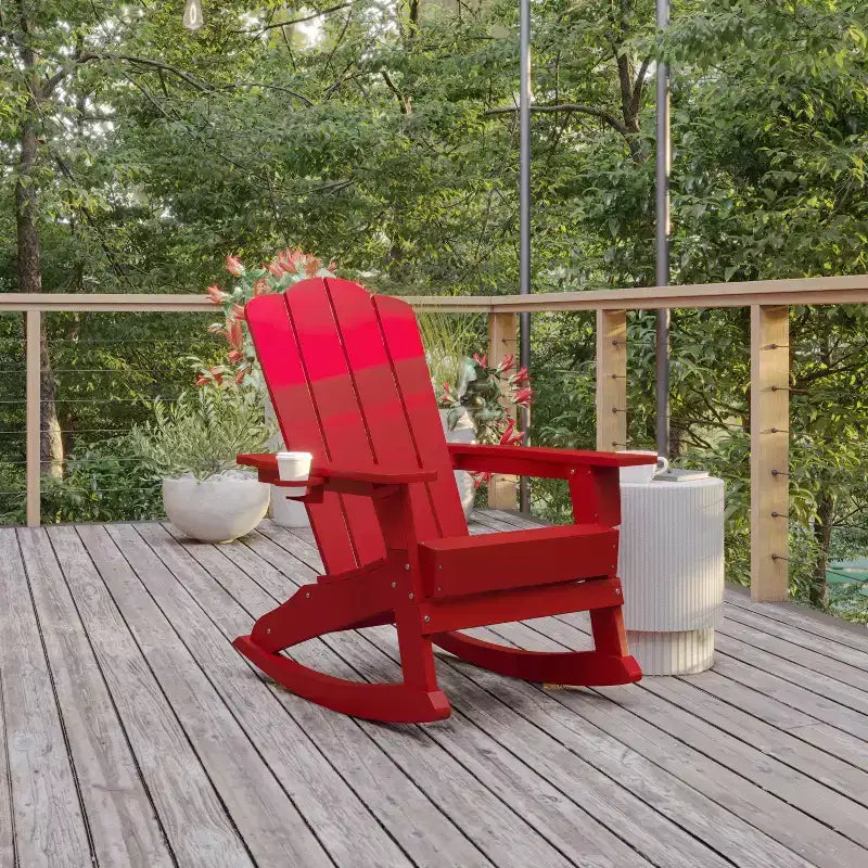 Flash Furniture Newport Adirondack Rocking Chair with Cup Holder, Weather Resistant HDPE Adirondack Rocking Chair