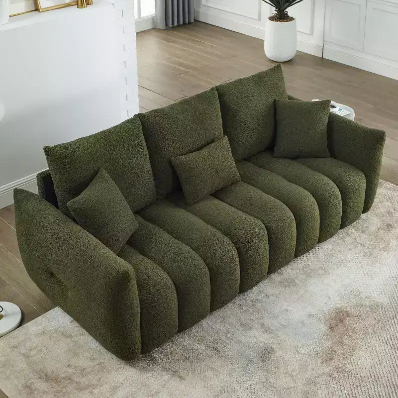 GDFStudio Alanna 79.5 Modern Teddy Fabric Upholstered 3-Seater Sofa with Pillows
