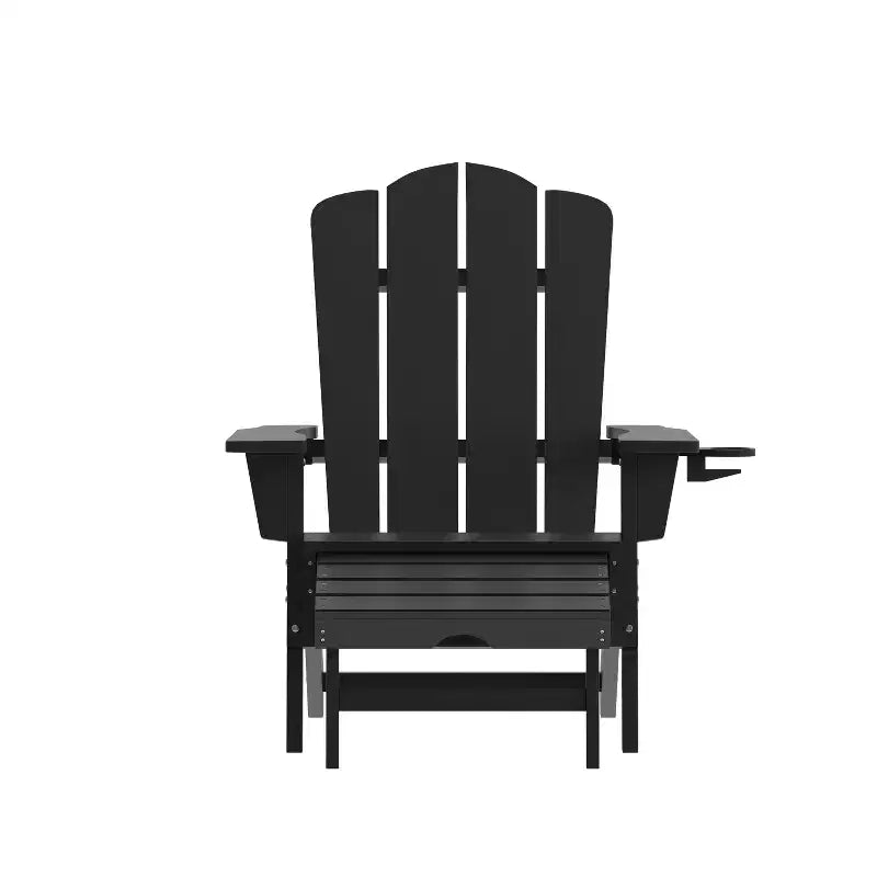 Emma and Oliver Set of 2 Adirondack Chairs with Cup Holders and Pull Out Ottoman, All-Weather HDPE Indoor/Outdoor Lounge Chairs