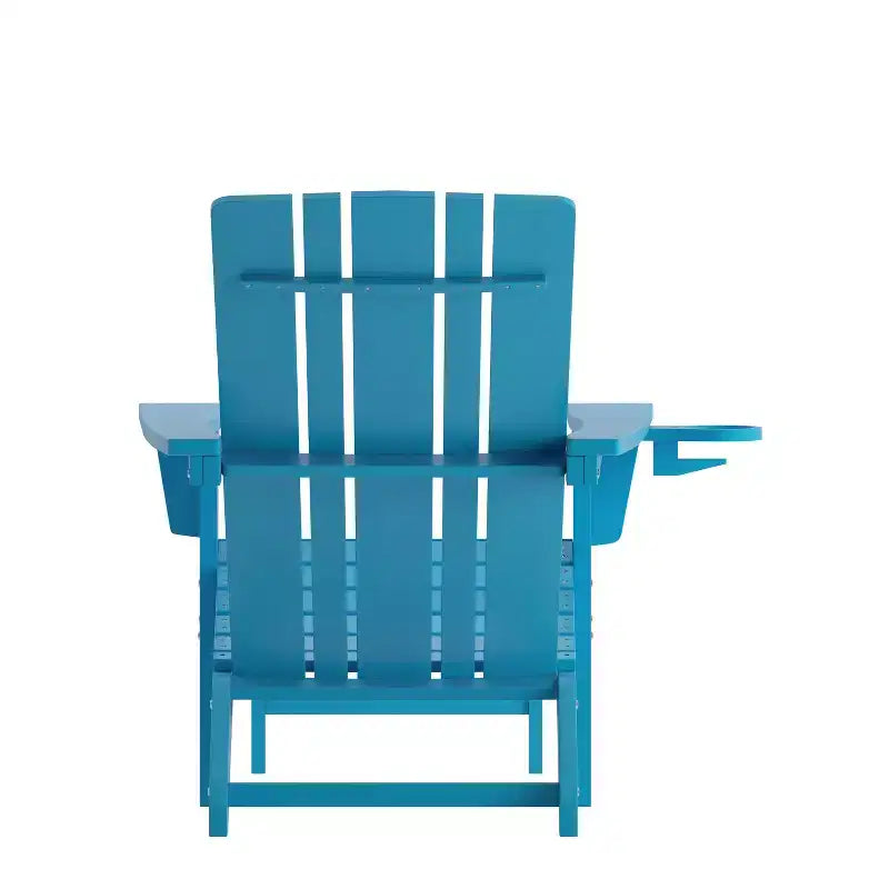 Emma and Oliver Set of 2 Adirondack Chairs with Cup Holders and Pull Out Ottoman, All-Weather HDPE Indoor/Outdoor Lounge Chairs