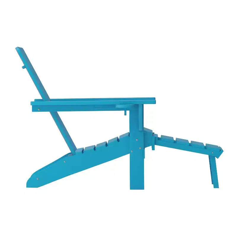Emma and Oliver Set of 2 Adirondack Chairs with Cup Holders and Pull Out Ottoman, All-Weather HDPE Indoor/Outdoor Lounge Chairs