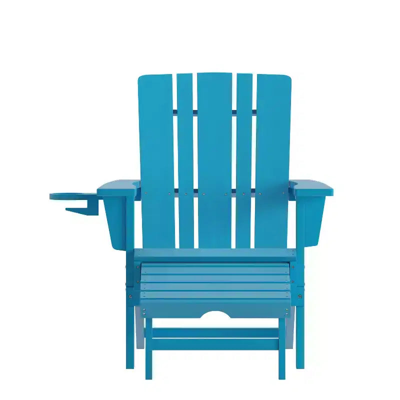 Emma and Oliver Set of 2 Adirondack Chairs with Cup Holders and Pull Out Ottoman, All-Weather HDPE Indoor/Outdoor Lounge Chairs