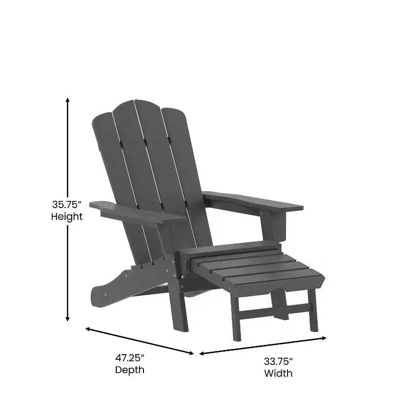 Emma and Oliver Set of 2 Adirondack Chairs with Cup Holders and Pull Out Ottoman, All-Weather HDPE Indoor/Outdoor Lounge Chairs